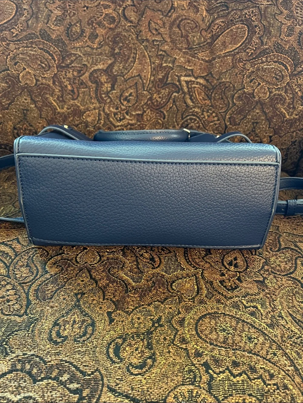 Steve Madden Navy Pebbled Leather Satchel with Scarf Accent